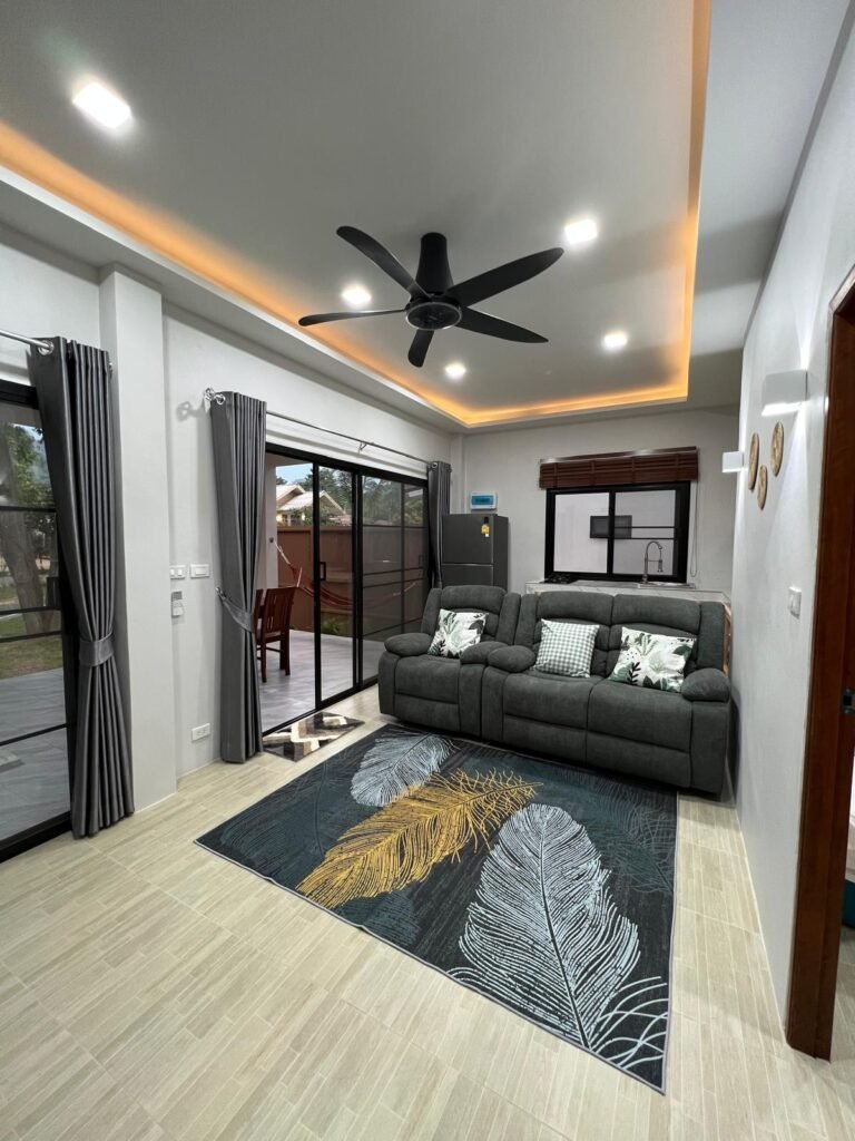 Bright living room inside the private pool villa in Koh Phangan