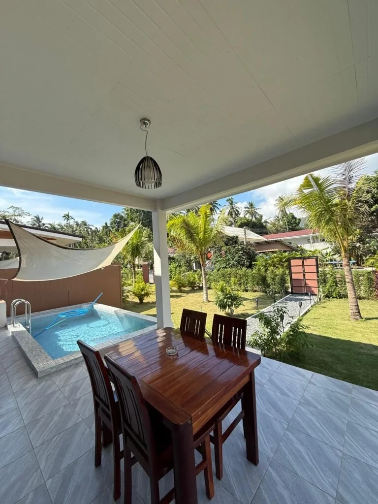 Terrace and private pool at the villa in Baan Tai